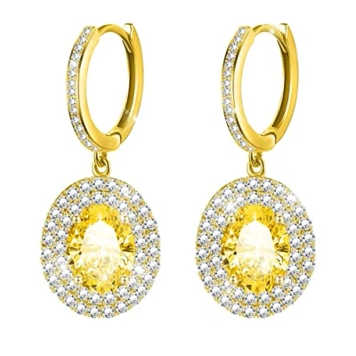 Image of KristLand Dangle Hoop Earrings Gold Plated with Sparkly Oval Zirconia Stone Party Wedding Birthday Jewelry for Women Ladies Girls