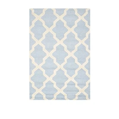 Image of SAFAVIEH Trellis Rug for Living Room, Dining Bedroom Cambridge Collection, Short Pile, in Light Blue and Ivory, 122 X 183 cm