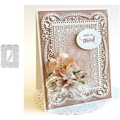 Image of Flower Metal Die Cuts,Wedding Square Lace Border Cutting Dies Cut Stencils for DIY Scrapbooking Photo Decorative Embossing Paper Card Making Supplies