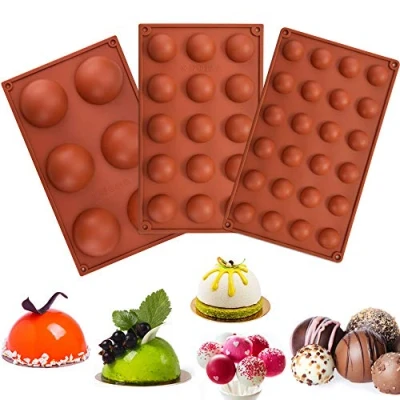 Image of RMENOOR 3 Pcs Semi Circular Silicone Mold, 6/15/24 Holes Mold Sphere Flexible Baking Easy to Release Mould for DIY Cake Decoration, Jelly, Pudding, Chocolate(3 Size)