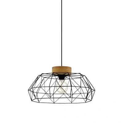 Image of Eglo Pendant Lighting Padstow, Hanging lamp Vintage, Industrial, Retro Ceiling Light Made of Black Metal and Natural Wood, Dining Table lamp, FSC Certified, E27 Socket