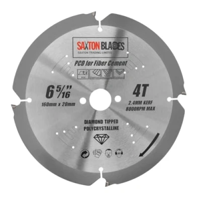 Image of Saxton PCD Circular Saw Blade, 160mm x 4 Teeth 20mm Bore, Polycrystalline Diamond Tipped Fibre Cement Board, Hard Materials