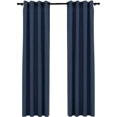 Image of vidaXL Linen Look Blackout Curtains with Grommets 2 pcs Blue 140x225cm