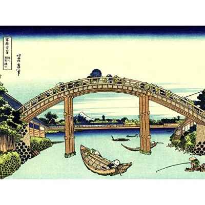 Image of Artery8 Hokusai 36 Views Fuji Mannen Bridge Woodblock Japan Art Print Canvas Premium Wall Decor Poster Mural