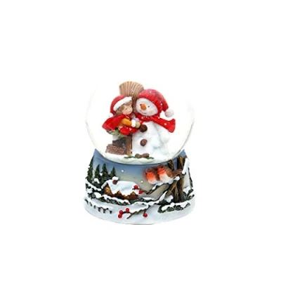 Image of Dekohelden24 Snowman with Child Snow Globe, Dimensions H/W/Diameter Ball: Approx. 9 x 7 cm, Diameter 6.5 501862 Hat