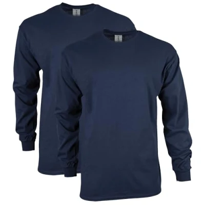 Image of GILDAN Men&#039;s Ultra Cotton Adult Long Sleeve T Shirt, 2 pack Navy, XXL UK