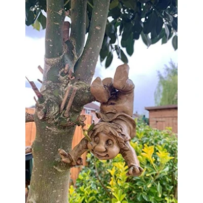 Image of Best Value Here Gnome Garden Ornament Tree Hugger Peeker Yard art Elf Sculpture Decorative Resin Figurine Home Decor GIFT NEW (Hanging Gnome(17x14cm))