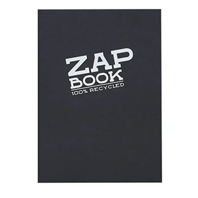Image of Clairefontaine Ref 3363C Zap Book Recycled Glued Sketch (160 Pages) A6 (105 x 148mm), 80gsm Paper, Acid Free, pH Neutral Black Cover