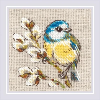 Image of RIOLIS Titmouse 2244, Cross Stitch Kits 4&quot;x4&quot;, for Adults, Counted Kits, Embroidery Kit Beginners &amp; Advanced, Nature Crossstitching Stitching