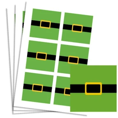 Image of Christmas Elf Belt Square Stickers 95mm Sheet of 6