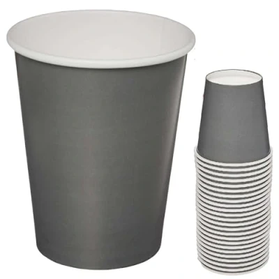 Image of ARA CHOICE 113ml/4oz Disposable Coffee &amp; Tea Cups Paper Cup Glasses Hot Cold Drink Round Water Milk Juice Wall Cappuccino for Party Camping Picnic Travel Grey (10)