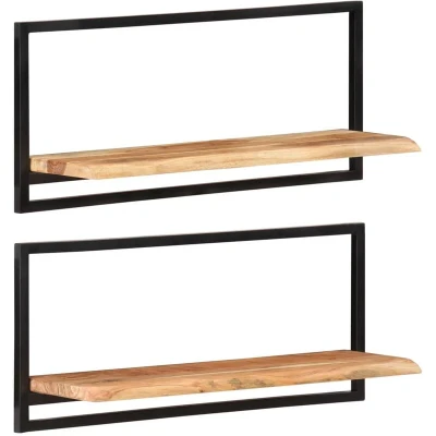 Image of vidaXL Wall Shelves 2 pcs 80x25x35 cm Solid Wood Acacia and Steel