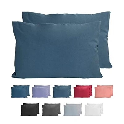 Image of Komfortec 100% cotton cushion covers, set of 2, 40 x 60 cm, super soft premium jersey pillowcase, 150 g/m², cover, petrol blue