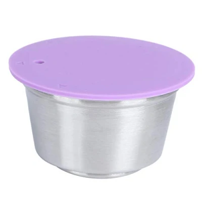Image of Omabeta Coffee Capsule Pods Stainless Steel Reusable with Silicone Lid Refillable Cup Fit for Dolce Gusto Maker(Purple)