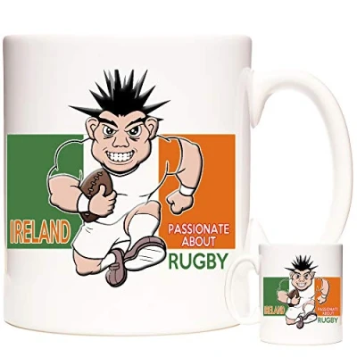 Image of KAZMUGZ Irish Rugby Mug. Ireland Passionate About Rugby. 11oz Ceramic Mug for Fans of World Cup