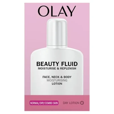 Image of Olay Beauty Fluid Moisturise &amp; Replenish Face, Neck And Body Lotion, For Silky Soft Smooth Skin,200ml