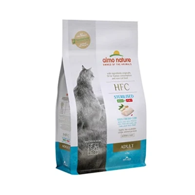 Image of almo nature HFC Adult Sterilized Cod Complete Dry Cat Food for Neuteured Cats with 100% Fresh 1,2 Kg Bag