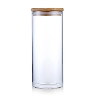 Image of Xtulina 1300ML High Borosilicate Glass Cylinder Airtight Food Storage Container Canister Jar with Bamboo Lid &amp; Silicone Sealing Ring