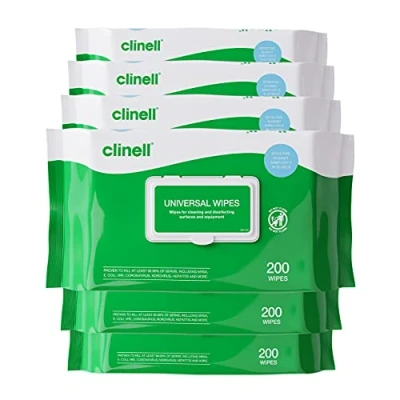 Image of Clinell Universal Cleaning and Disinfectant Wipes for Surfaces Pack of 6 200 per (1200 Wipes) Multi Purpose Wipes, Kills 99.99% Germs, Quick Action 275mm x 200mm