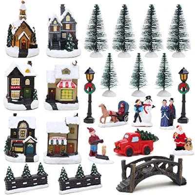 Image of Toyland® Mini Christmas Village &amp; Shop Scene Set with LED Lights (25 PIECE VILLAGE)