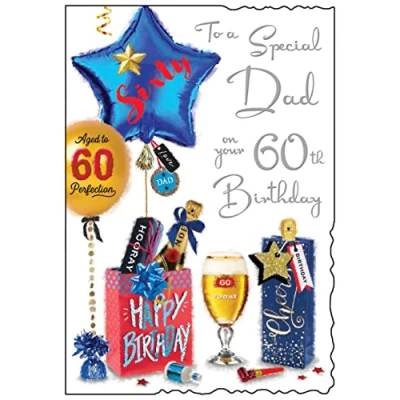Image of Jonny Javelin Special Dad 60th Age 60 Birthday With Love Card Balloons Presents Beer Glass