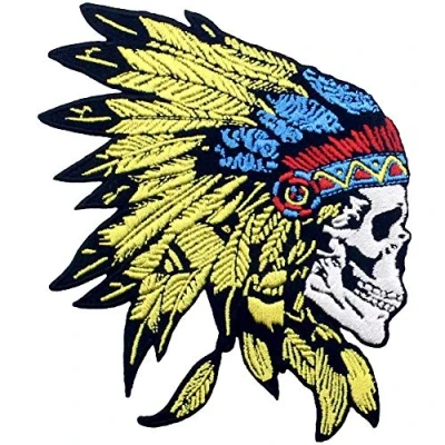 Image of ZEGIN Native American Skull Headdress Patch Embroidered Applique Badge Iron On Sew Emblem