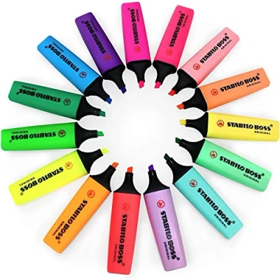 Image of STABILO BOSS Original Fluorescent and Pastel Highlighters Deskset of 15 Assorted Colours,2 5mm