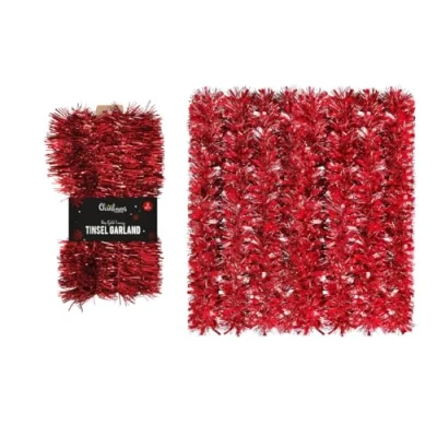 Image of SKYTE® 5M Luxury Metallic Tinsel Garland Very Long Christmas Shiny Party Indoor and Outdoor Decorations Tree Skirts (RED)