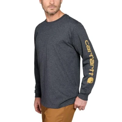 Image of Carhartt Mens Loose Heavy Long Sleeve Logo Graphic T Shirt, Carbon Heather, M