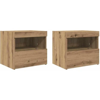 Image of vidaXL Bedside Tables Classic Oak Nightstands with Drawers, Heat Resistant Top, Medium Rectangular Bedroom Furniture Set