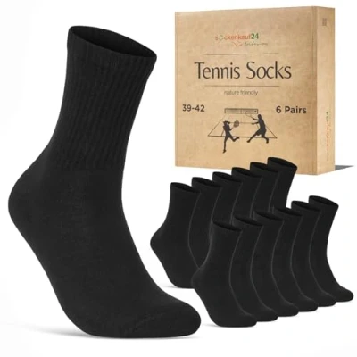 Image of Women&#039;s Tennis Socks (6 Pairs) Sports with Reinforced Heel &amp; Toe Padded Sole Cotton Breathable Retro Crew Socks, black, 39 42