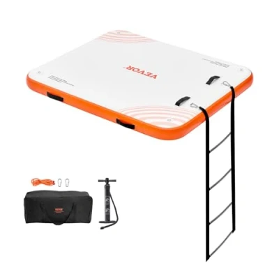 Image of VEVOR Inflatable Floating Dock, 6 x 5FT Dock Platform, Non Slip Water Mat with Portable Carrying Bag &amp; Detachable Ladder, Platform Island Raft for Pool Beach Ocean
