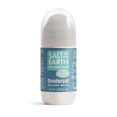 Image of Salt of the Earth Refillable Natural Deodorant Roll On Ocean &amp; Coconut Effective Protection, 100% ingredients, Eco friendly, Vegan, Cruelty Free. Suitable for Men, Women Kids 75ml