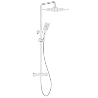 Image of Rainsworth Thermostatic Shower Mixer Set Chrome, 30 * cm Square Overhead Rainfall in Stainless Steel, Handheld 3 Spray, Riser Rail, Anti Scald Set, System