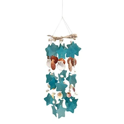 Image of VIE Naturals Capiz &amp; Seashell Wind Chime, 55cm Hanging Height, Blue