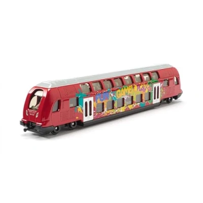 Image of siku 1791, Double Decker Train, 1:87, Metal/Plastic, Red, Graffiti design, Compatible with other toys