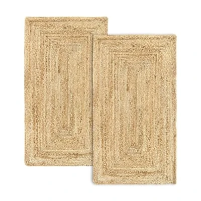 Image of HAMID Pack 2 Rugs Jute Alhambra Natural Colour, Rug, Area Rug 100% Fibre Hand Wovem, Braided for Home, Living Room, Floor Carpet..(2 units 110x60cm)