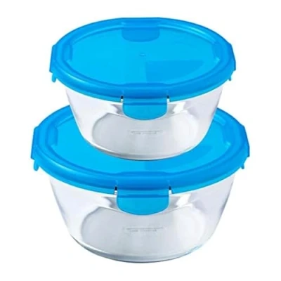 Image of Arc International Cookware Pyrex Cook &amp; Go Set of 2 Round Roasters, Blue