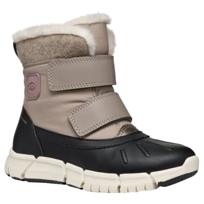 Image of Geox J FLEXYPER Girl B AB Snow Boot, DK Beige/Black, 0 UK