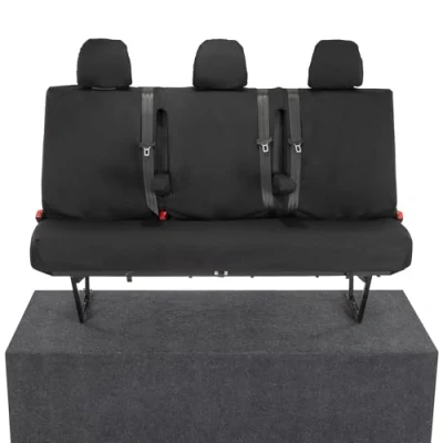 Image of UK Custom Covers SC188B SC189B Tailored Heavy Duty Waterproof Front &amp; Rear Seat (Split Passenger Base NO Folding Middle Seat) Black To Fit Vauxhall Vivaro Double Cab 2014 2019