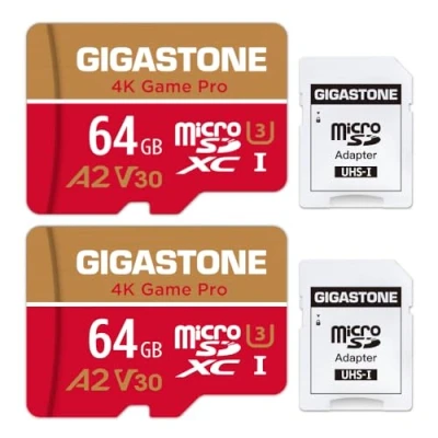 Image of Gigastone 64GB 2 Pack Professional A2 4K Micro SD Card, SDXC UHS I U3 C10 Class 10 Nintendo Switch Compatible, UHD Video 95MB/s