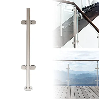 Image of KiwiHood Glass Railing Post Stainless Steel Balustrade Handrail Fence Staircase Balusters with Clamp for Pool Garden Balcony (90cm Mid Post)