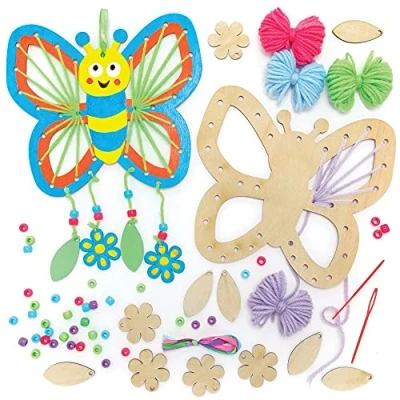 Image of Baker Ross FE152 Butterfly Wooden Dreamcatcher Kits Pack of 4, Make Your Own Dream Catcher, Craft Set for Children to Decorate and Display