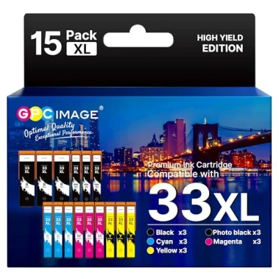 Image of GPC Image Compatible Ink Cartridges Replacement for Epson 33XL Expression Premium XP 900 540 640 530 635 645 830 630 7100 (Black Photo Black Cyan Magenta Yellow, 15 Pack)