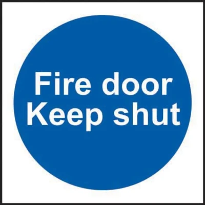 Image of Fire Door Keep Shut Safety Sign, Pack of 10, Self Adhesive Semi Rigid PVC, 70mm x