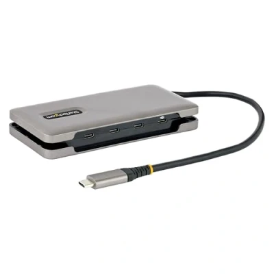 Image of StarTech.com 4 Port USB C Hub, 4x Ports, 3.1 10Gbps Portable Hub w/ 100W Power Delivery Pass Through Type 12.6in/32cm Wrap Around Cable USBC Splitter (HB31CM4CPD3)