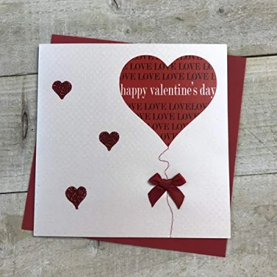 Image of White Cotton Cards Happy Day, Handmade Valentine&#039;s Card (Heart Balloon)