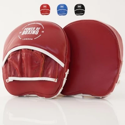 Image of POWER OF Boxing Focus Mitts, 100% Cowhide Leather Pads, Curved Kickboxing Pads for MMA, Muay Thai, Karate, Martial Arts and Coaching, Mitts Training (Mexican Red)