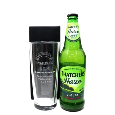 Image of Regalo Personalised Pint Glass &amp; Cider Established Birthday Design (Thatchers Haze Somerset Cider, No Gift Box)