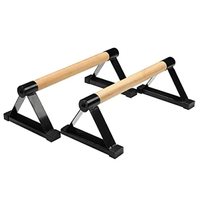 Image of Wooden Parallettes, Push Ups Bar Press Up Support Stand Muscle Training Fitness Calisthenics Handstand Indoor Equipment (Black)